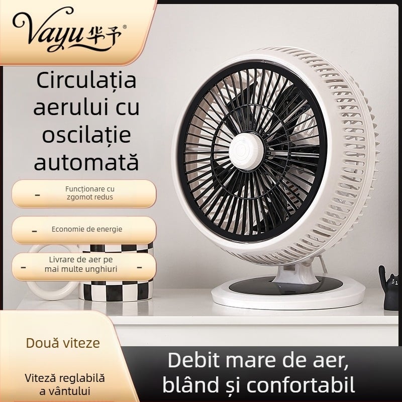 Huayu HY-298 Ventilator de birou pentru circulația aerului pentru casă, birou și cămin studențesc — Negru-Alb, cinci palete