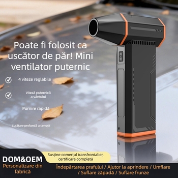 Ventilator de mână portabil cu motor fără perii, mini ventilator turbo, reîncărcabil prin USB
