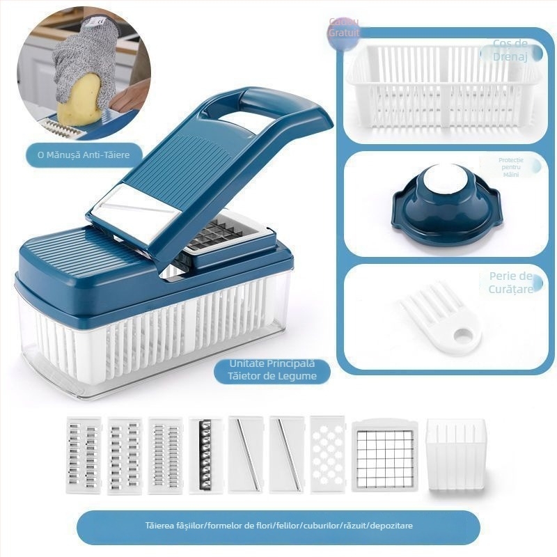 Tăietor de legume multifuncțional pentru bucătărie, uz casnic: tăiere legume, cuburi de cartofi, răzuire, tăiere în felii