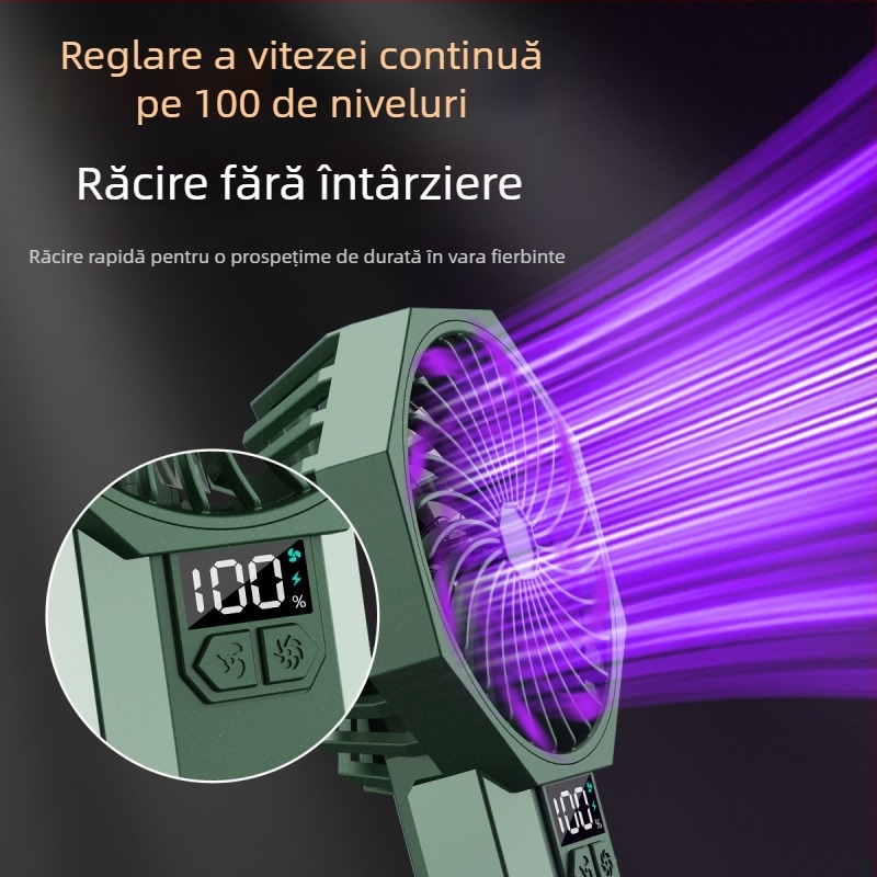 Ventilator portabil pentru exterior, cu motor brushless, afișaj digital și flux de aer puternic