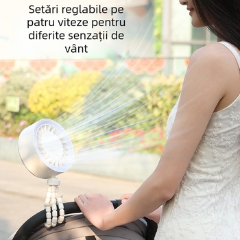 Noul ventilator de birou USB, reglabil pe unghi, în formă de caracatiță, cu lumină de noapte, portabil