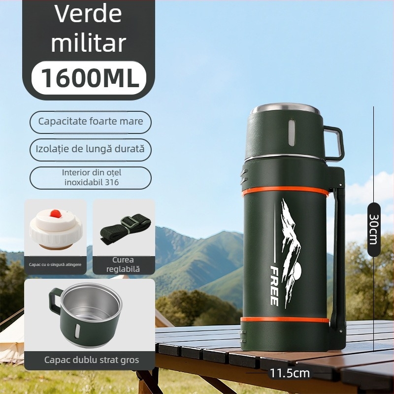 Sticlă termos din oțel inoxidabil 316, capacitate mare, pentru exterior, portabilă pentru călătorii cu mașina
