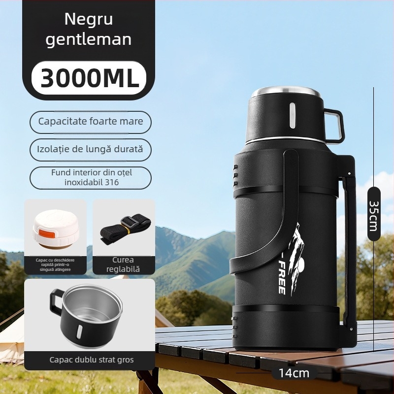 Sticlă termos din oțel inoxidabil 316, capacitate mare, pentru exterior, portabilă pentru călătorii cu mașina