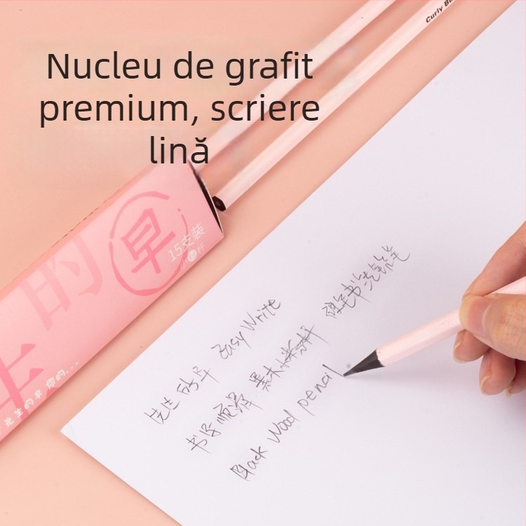 Curly Bunny Creion roz pentru clasa întâi, corp hexagonal HB, rezistent la rupere, creion 2B
