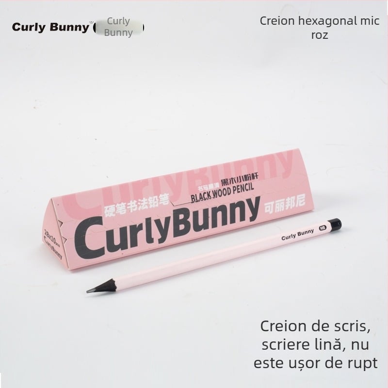 Curly Bunny Creion roz pentru clasa întâi, corp hexagonal HB, rezistent la rupere, creion 2B