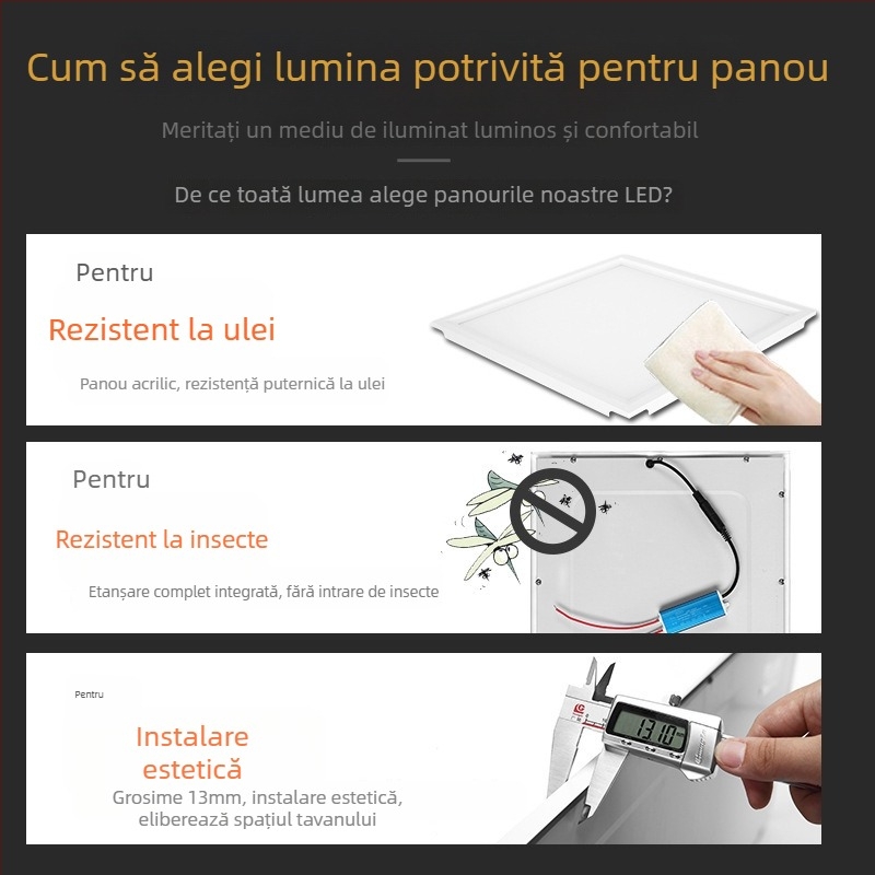 Lumină LED de plafon integrată pentru bucătărie, panou din aluminiu încastrat 30×30 cm, 300×600 mm, panou plat LED de 600 mm