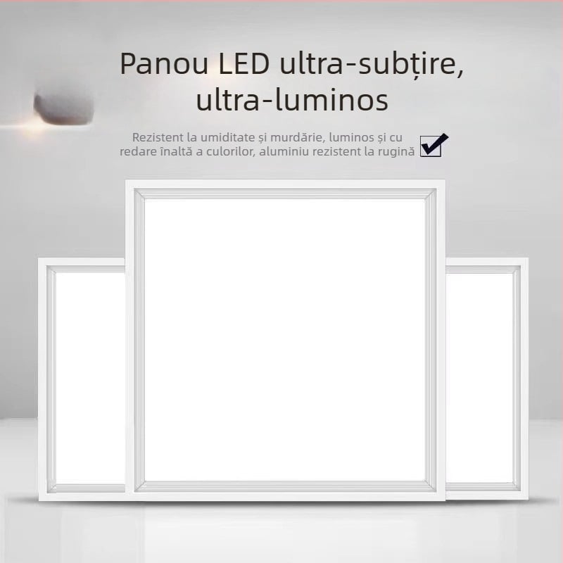 Lampă LED plată 600x600, montată în tavan pentru birou, panou din aluminiu