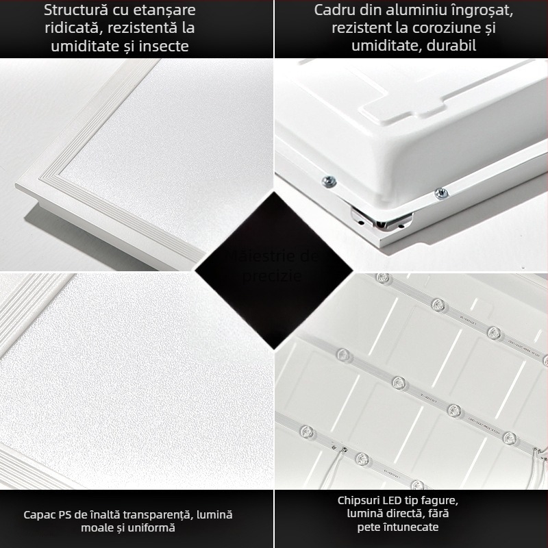 Panel LED pentru tavan – lampă încastrată pentru baie și bucătărie, dimensiuni 600×600, 300×600, 300×300, carcasă din aluminiu, 220V, fără reglaj, CRI 80–90, viață 50.000 h