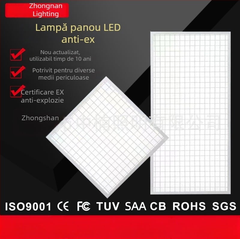 Lumină panou LED anti-explozie, 60×60 cm, montaj încastrat în tavan, carcasă din aluminiu, 6500K, 50.000 de ore, potrivită pentru depozite și fabrici