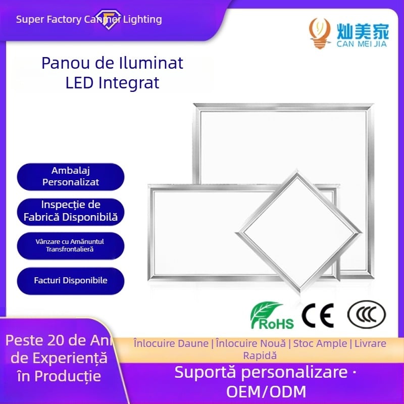 Panou LED personalizat 600×600, iluminare de tavan integrată pentru bucătărie și baie, panou din aluminiu