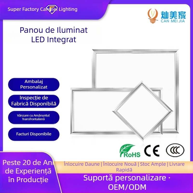 Panou LED personalizat 600×600, iluminare de tavan integrată pentru bucătărie și baie, panou din aluminiu