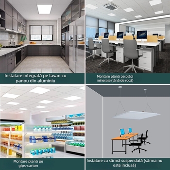 LED panou încastrat, iluminare directă, montaj în tavan pentru birou, protecție pentru ochi, dimensiuni 600×600 mm și 300×1200 mm