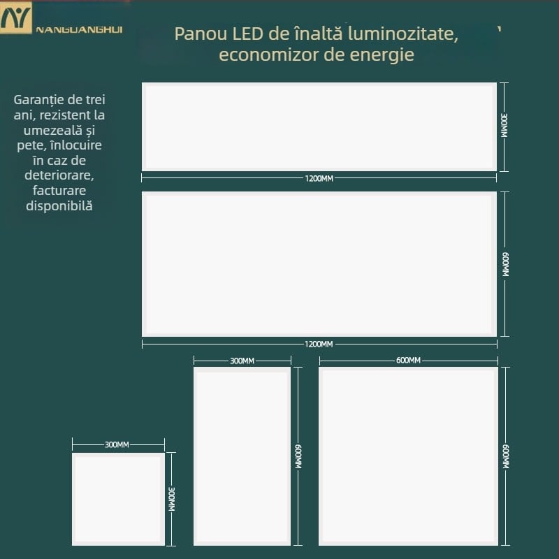 LED panou încastrat, iluminare directă, montaj în tavan pentru birou, protecție pentru ochi, dimensiuni 600×600 mm și 300×1200 mm