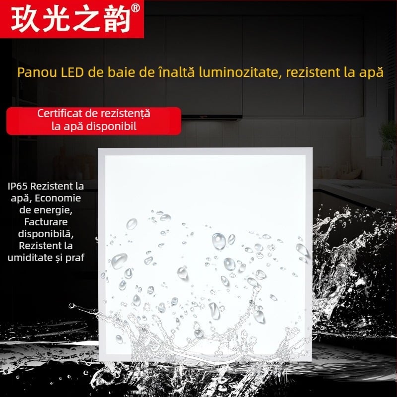 Panou LED pentru plafon încastrat 600×600, impermeabil, din aluminiu, 30×30×60 pentru baie