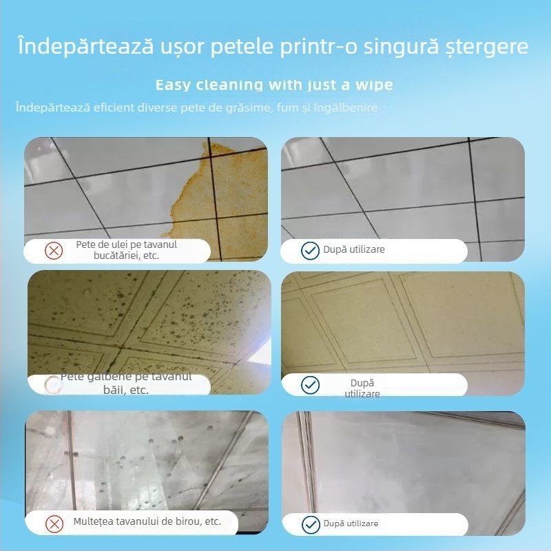 Curățitor de plafon pentru bucătărie și baie – panouri PVC integrate din aluminiu, îndepărtarea petelor și dezinfectare