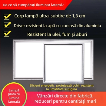 Panou LED de plafon ultra-subțire, iluminare laterală, 300×300 mm, încastrat într-un panou din aluminiu