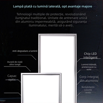 Panou LED de plafon ultra-subțire, iluminare laterală, 300×300 mm, încastrat într-un panou din aluminiu