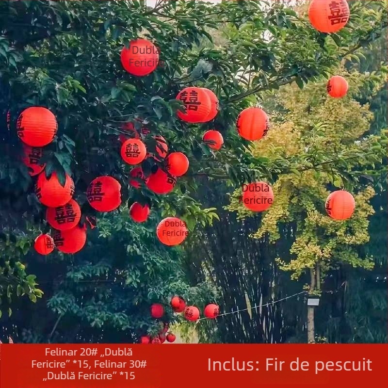 Felinar de nuntă cu Dublă Fericire, decor rural în stil chinezesc, recuzită pentru fotografii, șir de felinare pentru exterior