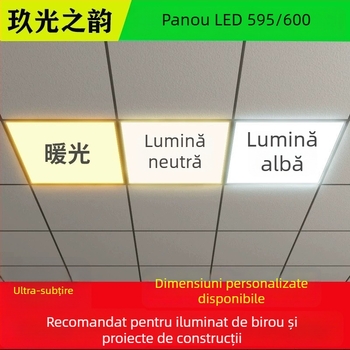 Panou LED încastrat pentru tavan 600x600, lumină neutră și caldă, trei nuanțe de temperatură a luminii, placă din gips-carton cu lână minerală, cadru din aluminiu.