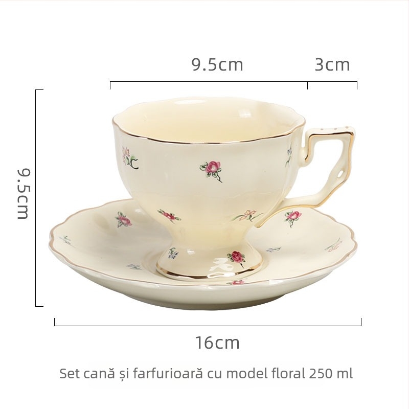 Set de cafea crem în stil european retro cu cești și farfurioare ceramice franțuzești pentru ceaiul de după-amiază