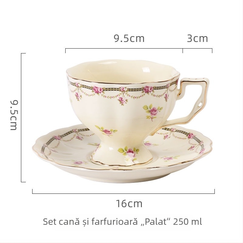 Set de cafea crem în stil european retro cu cești și farfurioare ceramice franțuzești pentru ceaiul de după-amiază