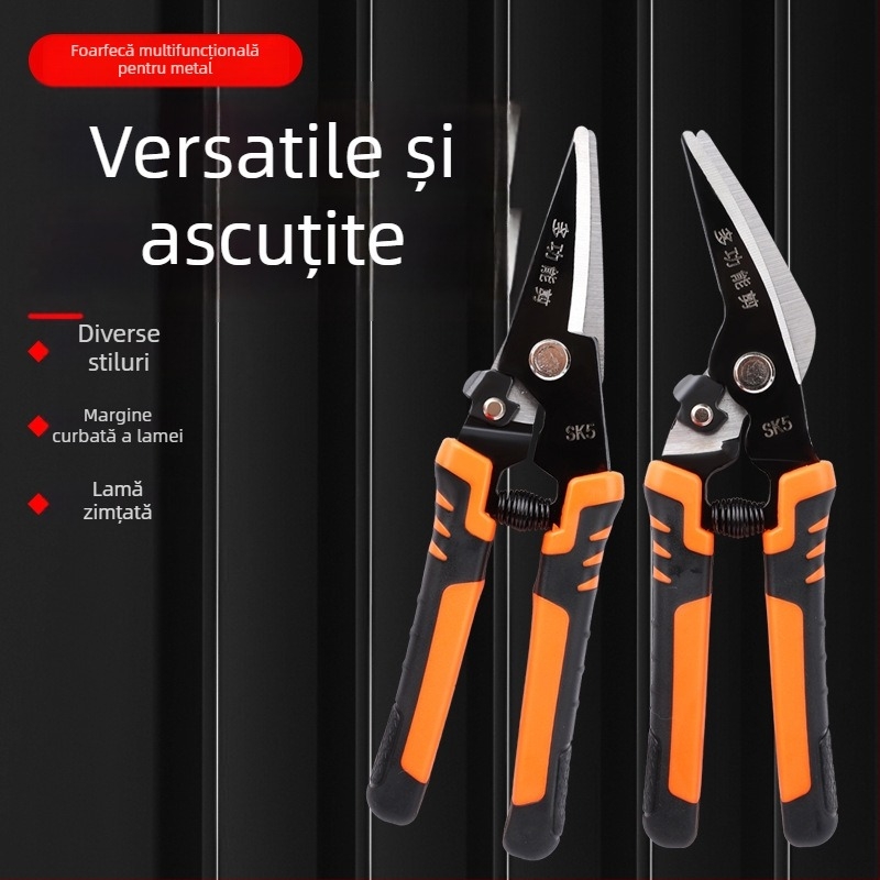 Foarfecă industrială pentru tablă - foarfecă manuală, robustă, multifuncțională, pentru plafoane integrate cu panouri din oțel și aluminiu.