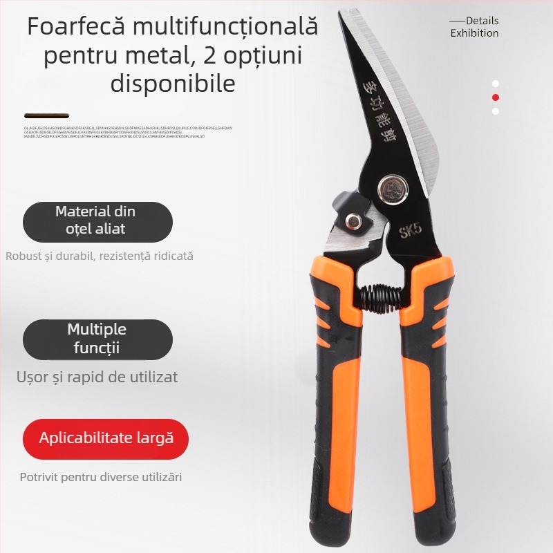 Foarfecă industrială pentru tablă - foarfecă manuală, robustă, multifuncțională, pentru plafoane integrate cu panouri din oțel și aluminiu.