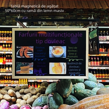 tablă magnetică mică, cu suspensie, 50 × 60 cm, o singură față, pentru magazin și uz casnic, destinată predării și instruirii; poate fi scrisă cu cretă și marker fluorescent.