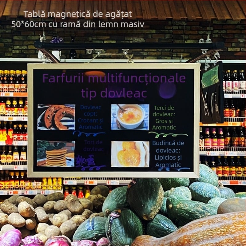 tablă magnetică mică, cu suspensie, 50 × 60 cm, o singură față, pentru magazin și uz casnic, destinată predării și instruirii; poate fi scrisă cu cretă și marker fluorescent.