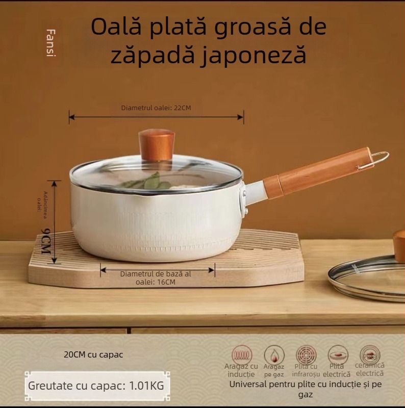 Oală antiaderentă pentru bebeluși, mică oală pentru lapte și supe, cu piatră Maifan în fund și capac de sticlă