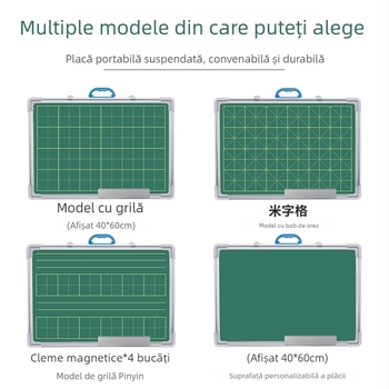 Tablă portabilă, cu fața dublă, pentru practică de scriere, destinat profesorilor, cu grilă pinyin și caractere chinezești, suprafață ștergătoare