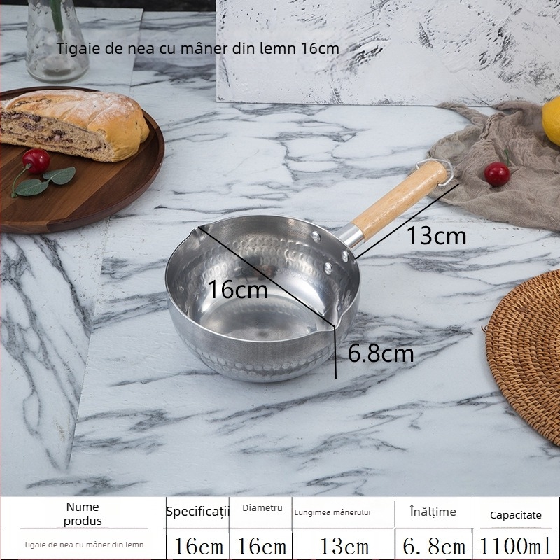 Oală japoneză din aliaj de aluminiu cu mâner unic, mic vas pentru supă, tăiței, terci, lapte cald și mâncare pentru bebeluși.