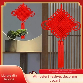 Nod chinezesc croșetat, decor suspendat roșu pentru living și hol, mare dimensiune, lucrat manual, simbol al prosperității și păcii