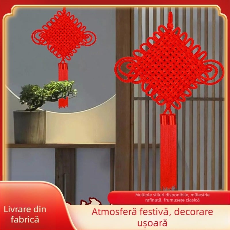 Nod chinezesc croșetat, decor suspendat roșu pentru living și hol, mare dimensiune, lucrat manual, simbol al prosperității și păcii