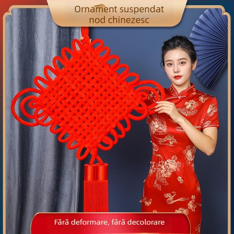 Nod chinezesc croșetat, decor suspendat roșu pentru living și hol, mare dimensiune, lucrat manual, simbol al prosperității și păcii