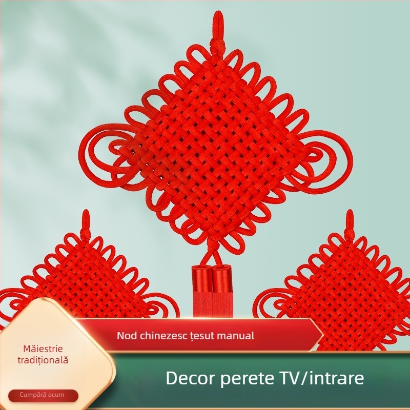 Nod chinezesc croșetat, decor suspendat roșu pentru living și hol, mare dimensiune, lucrat manual, simbol al prosperității și păcii