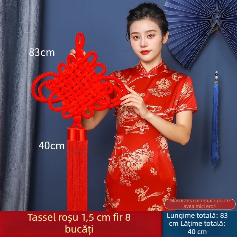 Nod chinezesc croșetat, decor suspendat roșu pentru living și hol, mare dimensiune, lucrat manual, simbol al prosperității și păcii