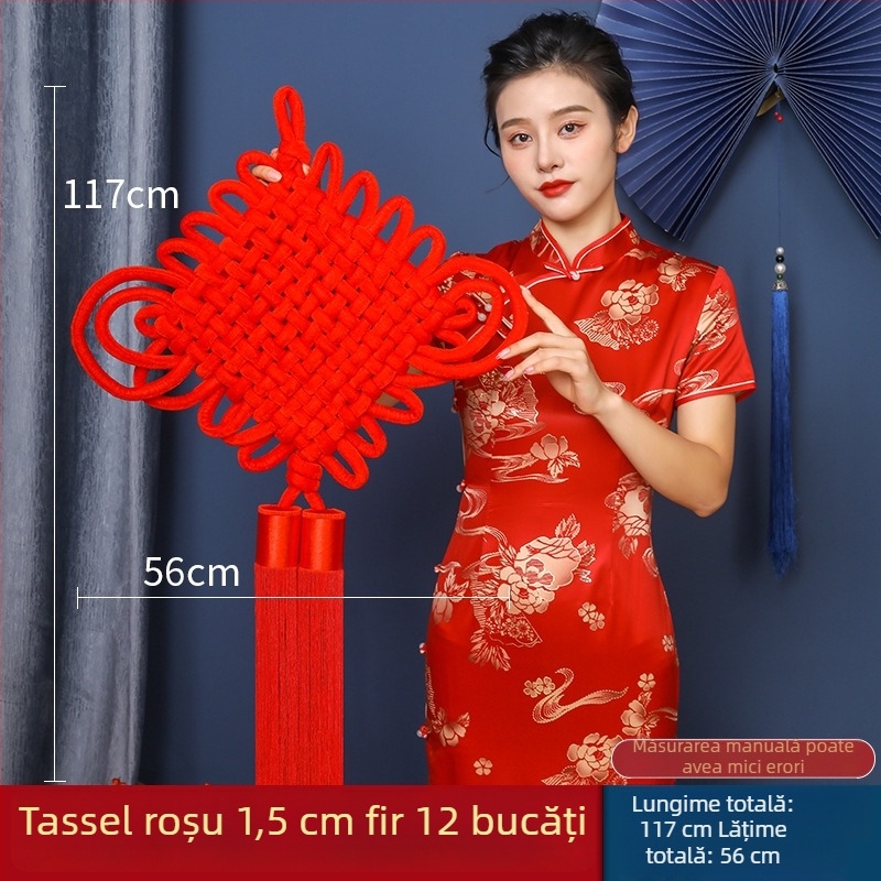 Nod chinezesc croșetat, decor suspendat roșu pentru living și hol, mare dimensiune, lucrat manual, simbol al prosperității și păcii