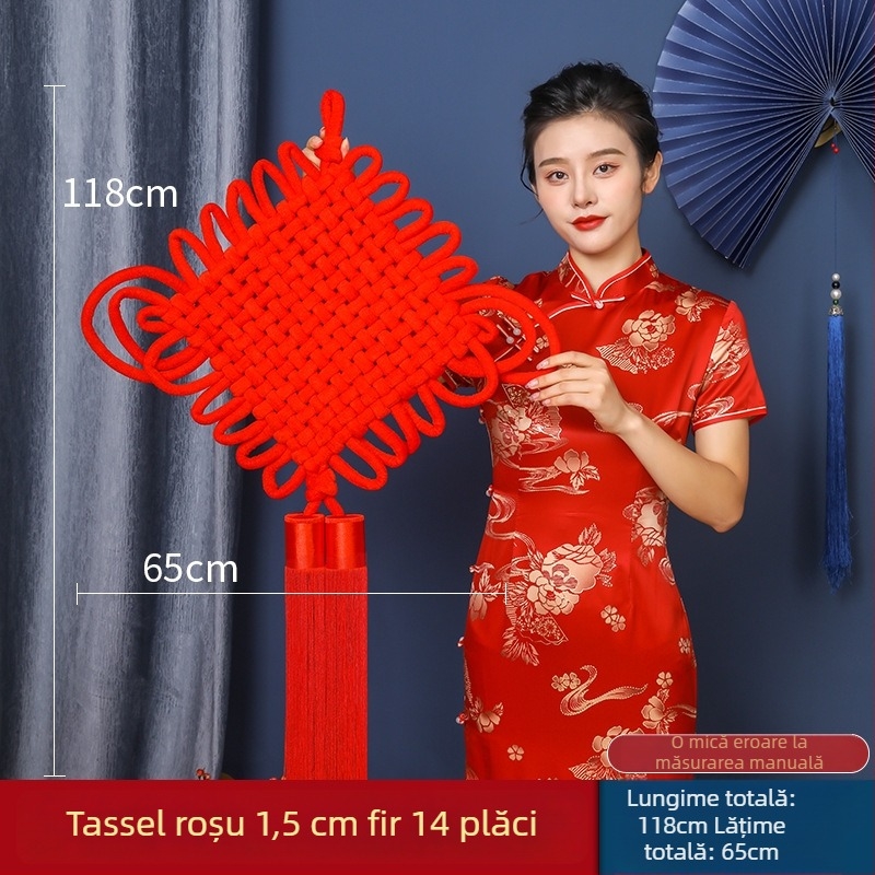 Nod chinezesc croșetat, decor suspendat roșu pentru living și hol, mare dimensiune, lucrat manual, simbol al prosperității și păcii