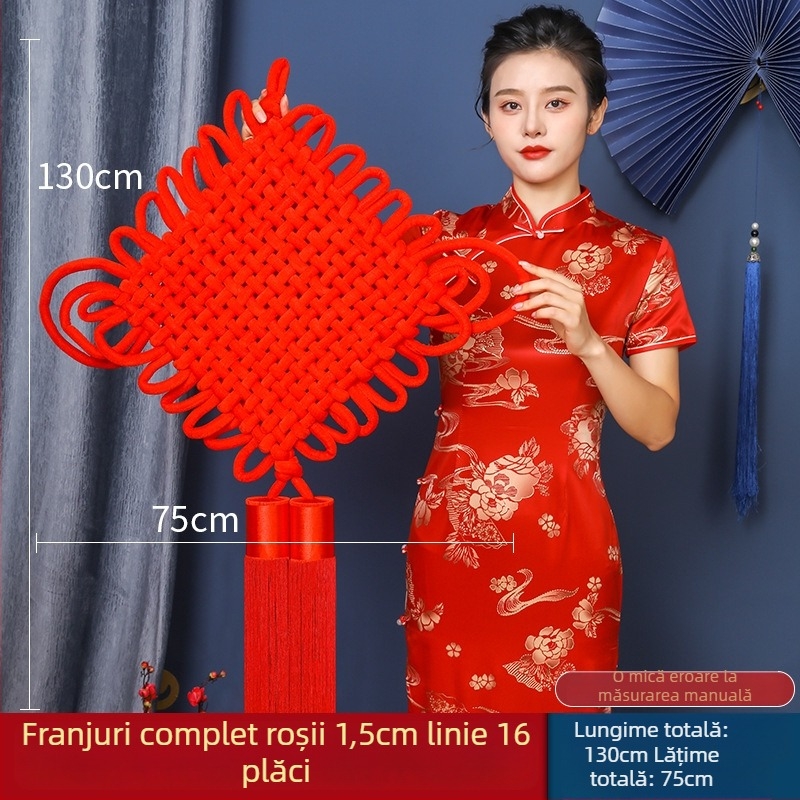 Nod chinezesc croșetat, decor suspendat roșu pentru living și hol, mare dimensiune, lucrat manual, simbol al prosperității și păcii