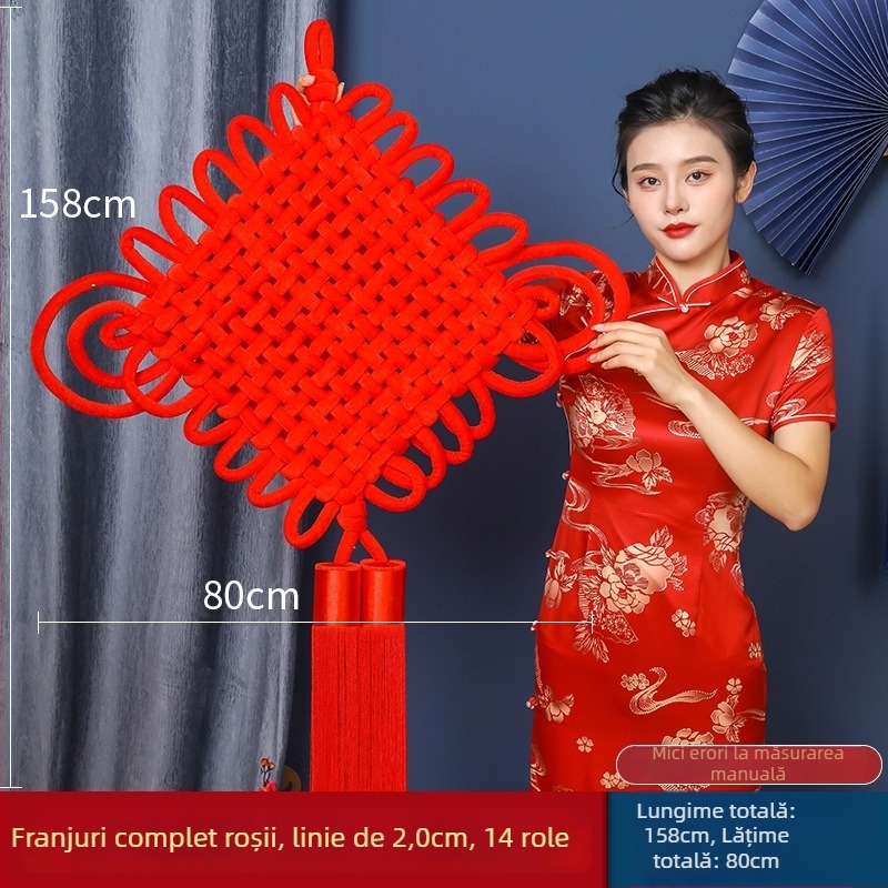 Nod chinezesc croșetat, decor suspendat roșu pentru living și hol, mare dimensiune, lucrat manual, simbol al prosperității și păcii