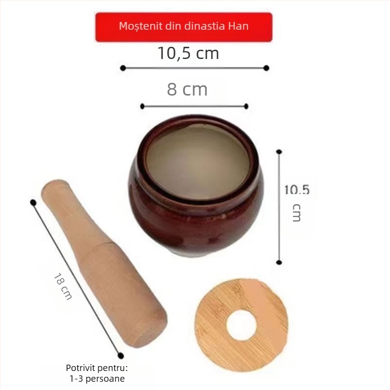 Set manual de presare usturoi și mojar – zdrobitor de usturoi tradițional, curățător de usturoi