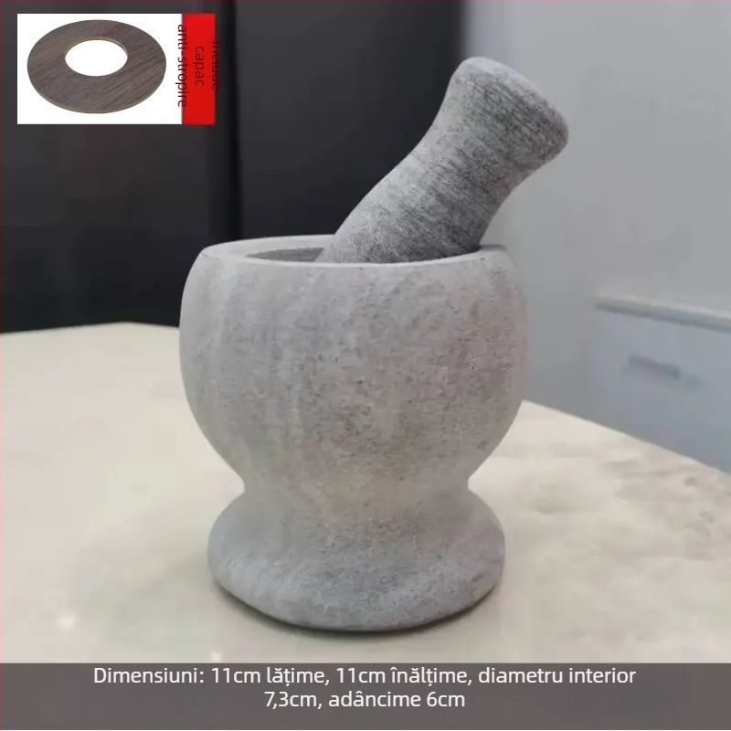 Moară de usturoi din piatră naturală cu decojitator și presă pentru usturoi