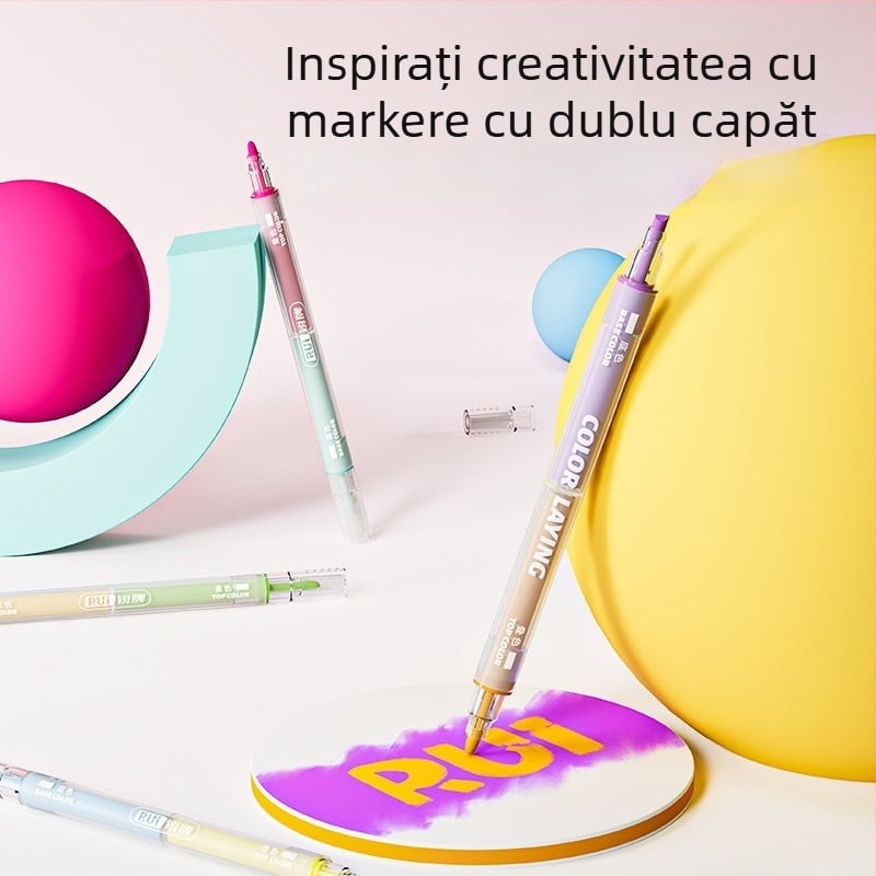 Marker dual vârf, cu uscare rapidă, colorat, pentru notițe și acuarelă
