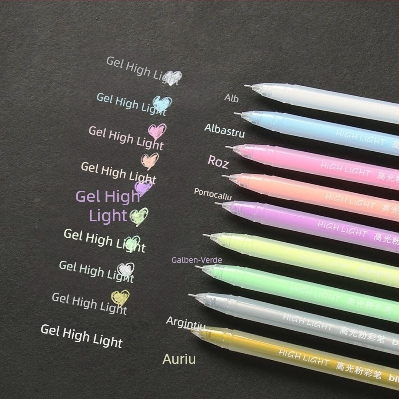 Bai Tong 982 Markere gel pastel fluorescente, 9 culori pentru caiet pe carton negru – conturare