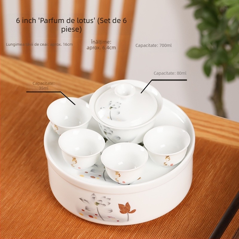 Set Gongfu de ceai pentru călătorii cu tavă ceramică pentru ceai, porțelan alb, portabil pentru casă, mașină și exterior