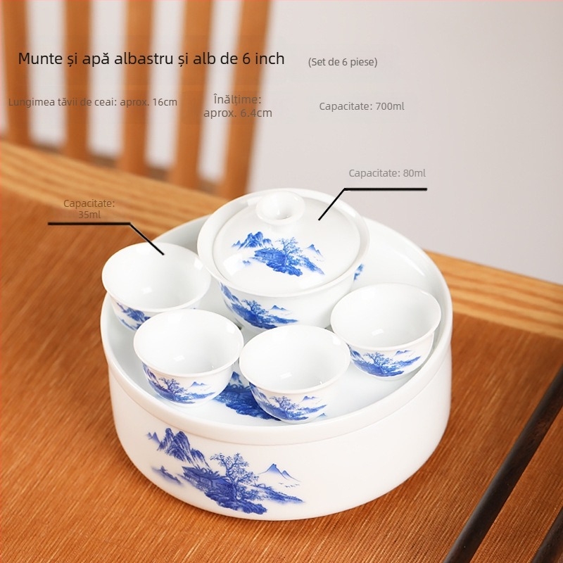 Set Gongfu de ceai pentru călătorii cu tavă ceramică pentru ceai, porțelan alb, portabil pentru casă, mașină și exterior