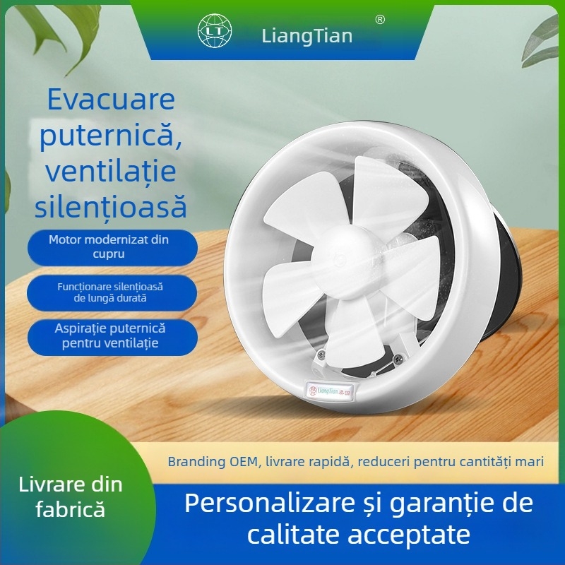 Ventilator de evacuare pentru baie și bucătărie, montat pe perete, rotund, uz casnic, silențios și eficient energetic