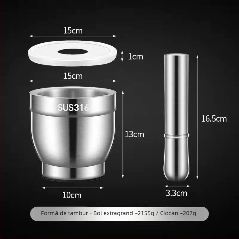 Mojar din oțel inoxidabil pentru usturoi, zdrobitor manual pentru bucătărie