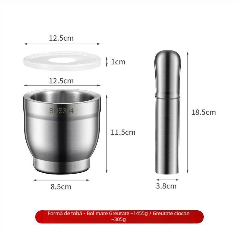 Mojar din oțel inoxidabil pentru usturoi, zdrobitor manual pentru bucătărie